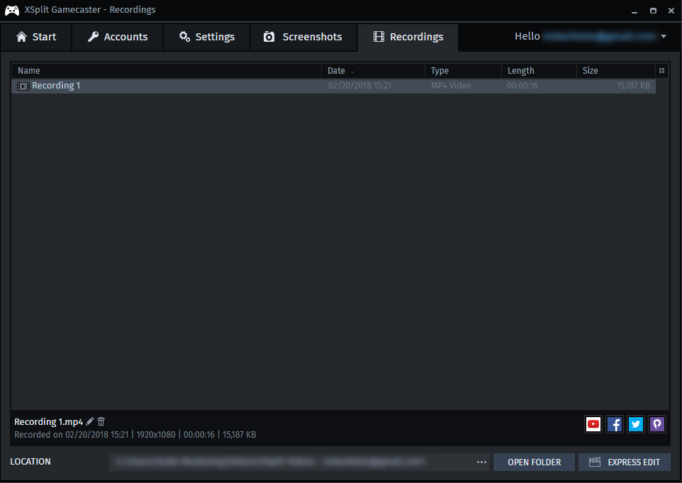 XSplit Gamecaster recordings