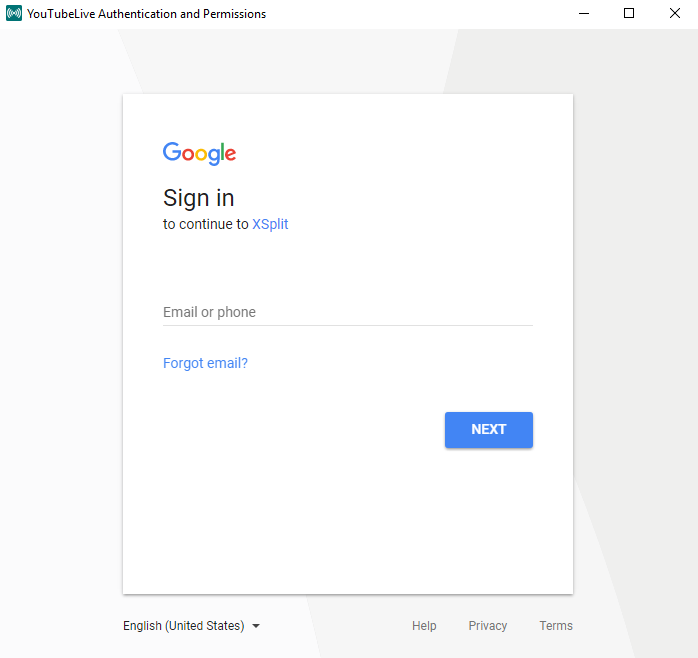 XSplit Broadcaster YouTubeLive Authentication and Permissions