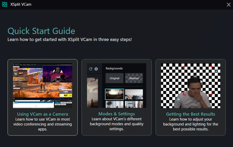 XSplit VCam's better onboarding